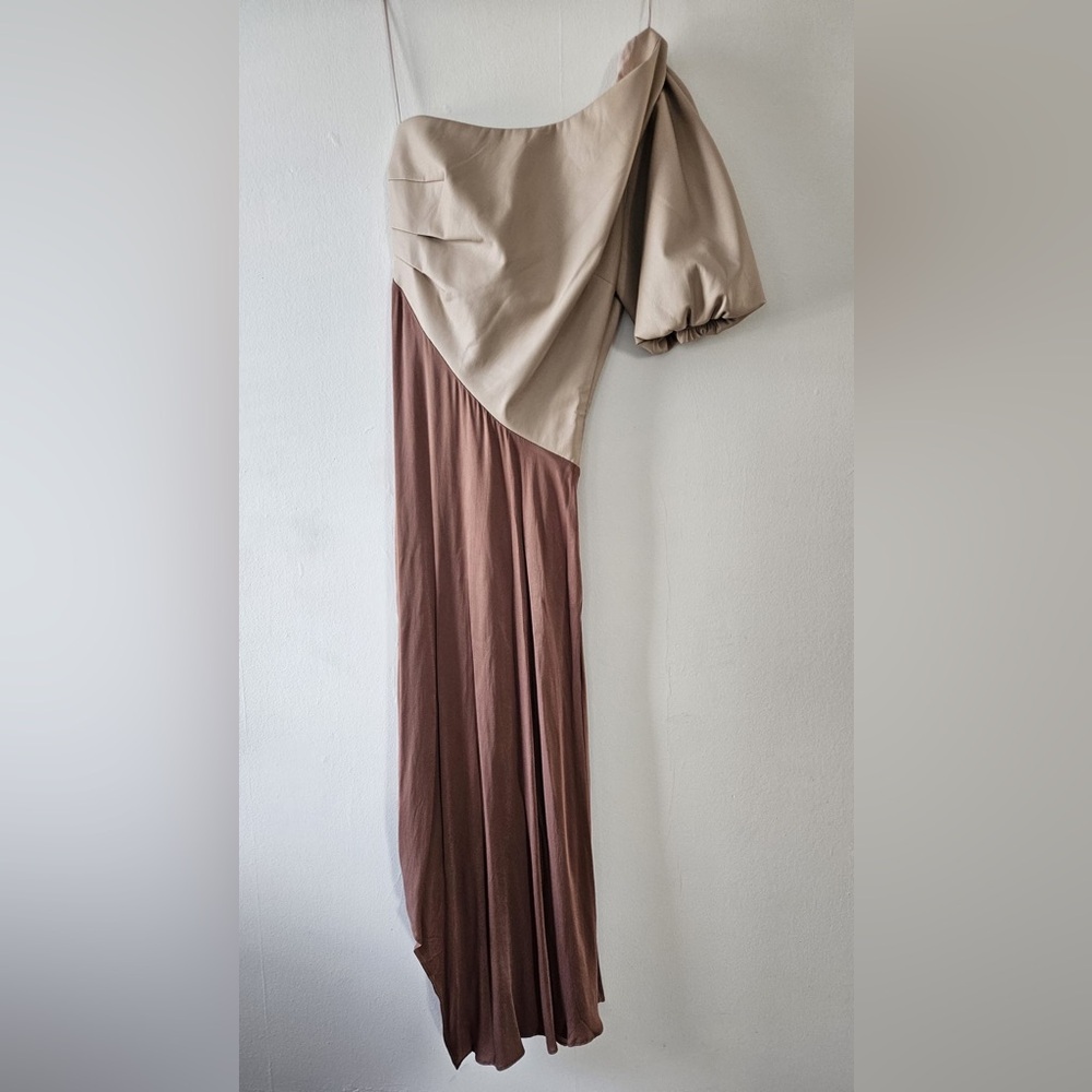 By Anthropologie Faux Leather One-Shoulder Asymmetrical Midi Dress - Picture 6 of 7